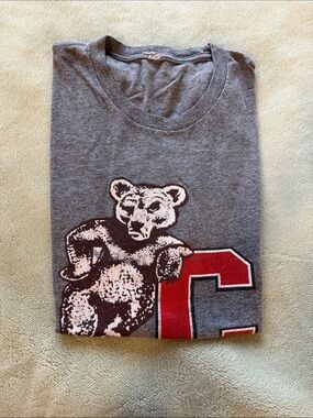Cornell Grey Bear Graphic Tee with Red Lettering Size Large/Medium